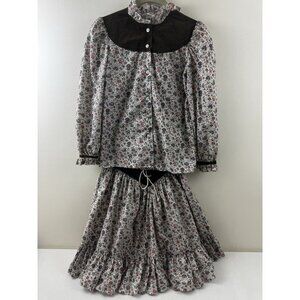 Vintage Girls Yes Saint Laurent 2 Piece Floral Set Shirt & Skirt Youth Size 10
